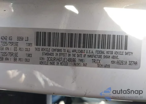 2018 Ram Promaster 3500 High Roof 159 Wb из США, поврежденный, VIN 3C6URVHG7JE149186